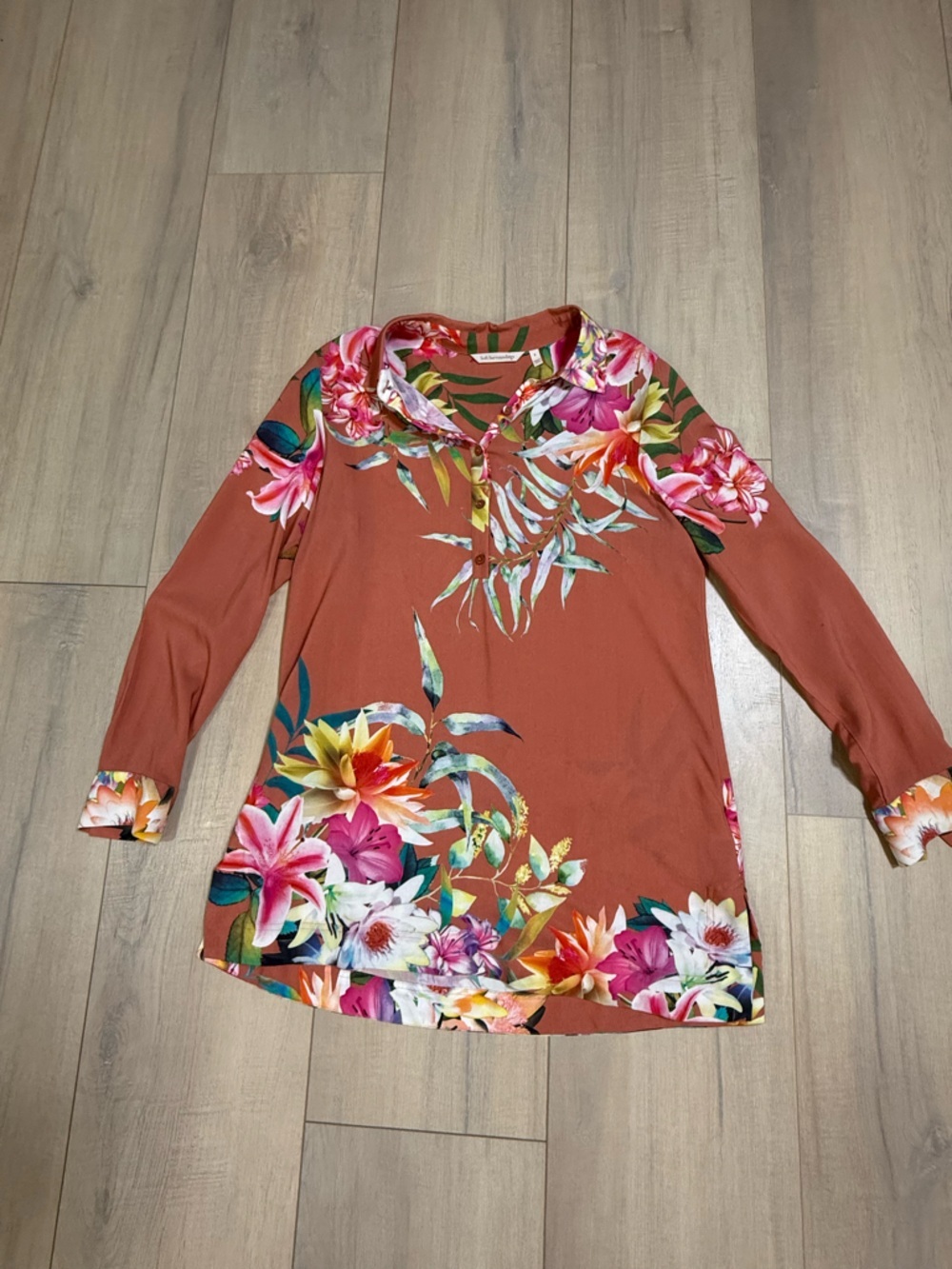 Soft Surroundings Rust Floral Button-Front Blouse